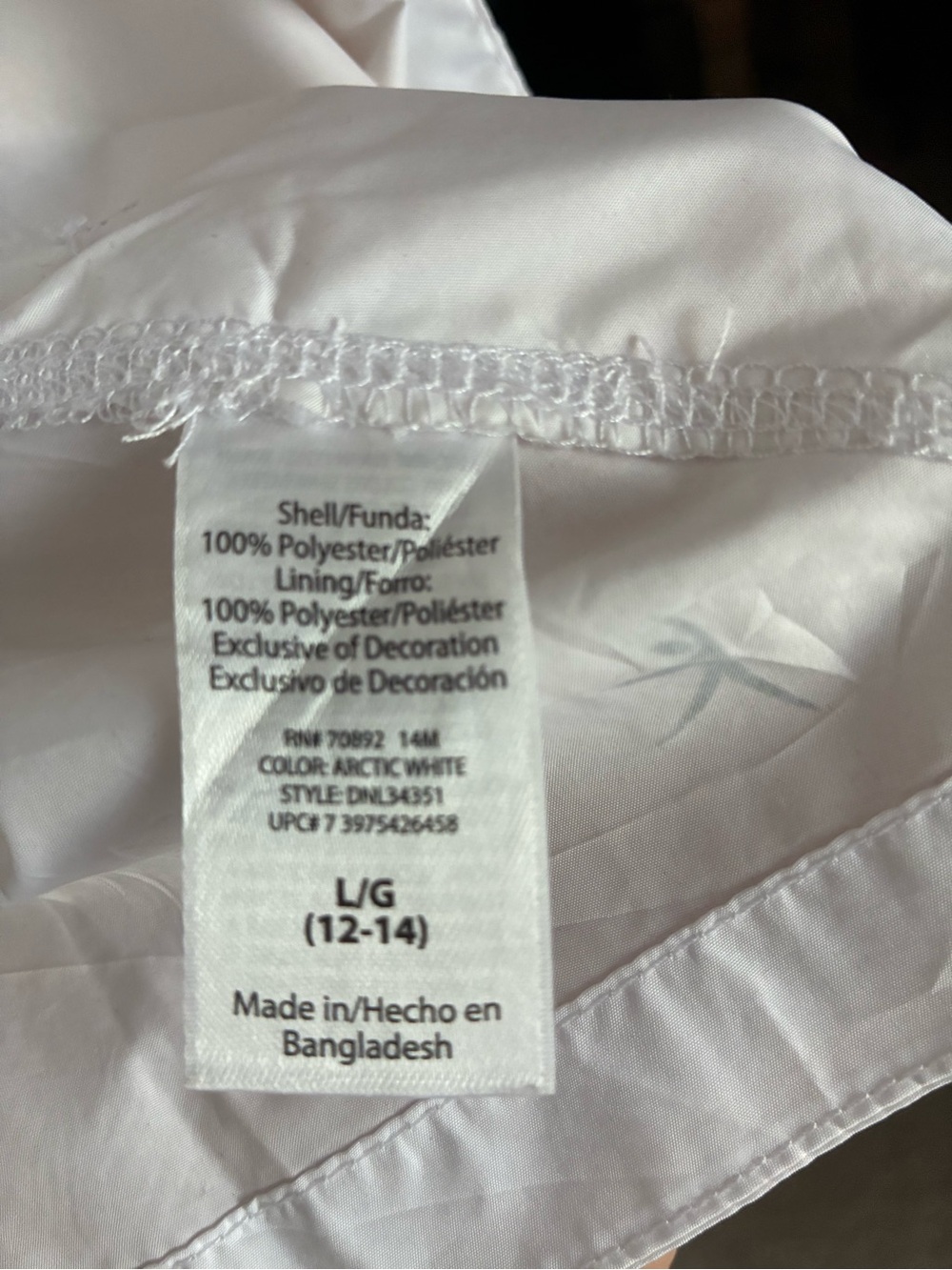 Danskin Now Arctic White FullZip Lightweight Hooded Windbreaker Jkt Sz L/12-14 - Picture 5 of 6